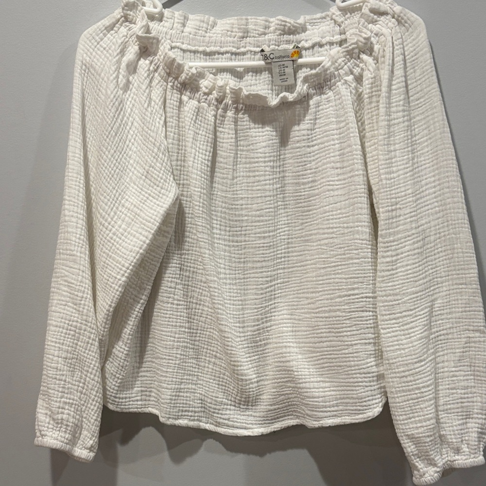 C&C California White 100% muslin cotton Long-Sleeve Peasant Boho Blouse